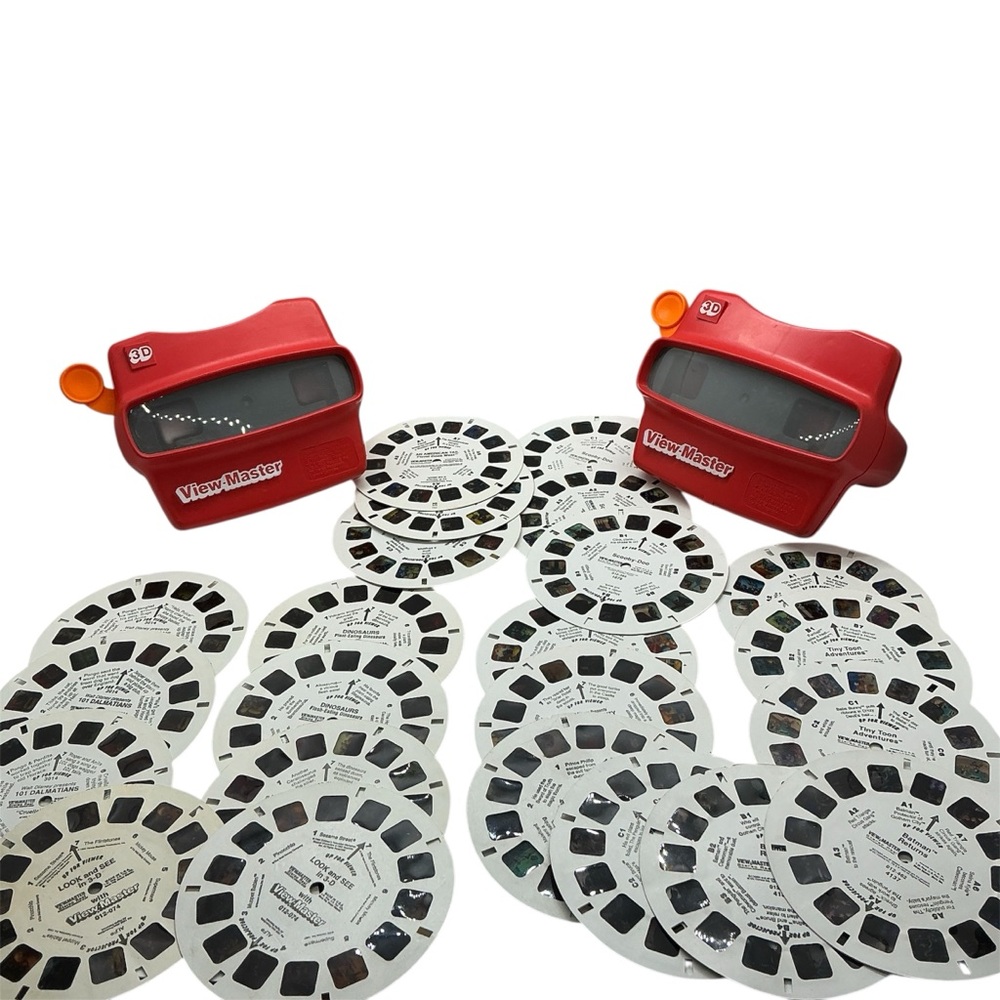 Vtg 90’s Tyco Toys View Master 2 Red Viewer w/23 Loose Reels USA Made